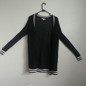 Women's long black and white mesh cardigan